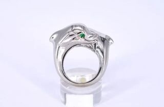 Vintage Ring Cartier, Two Dolphins, witgoud